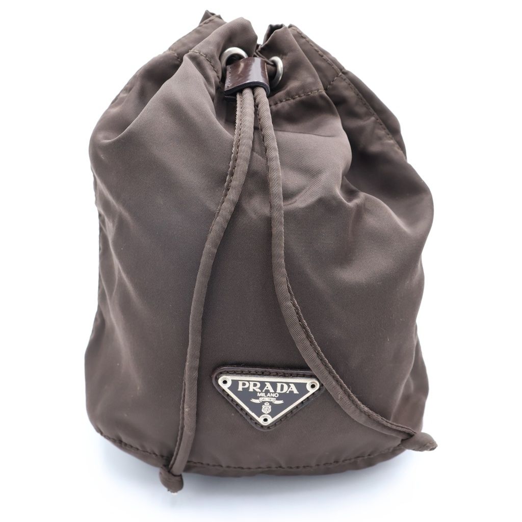 Prada Tessuto Drawstring Pouch Dark Brown