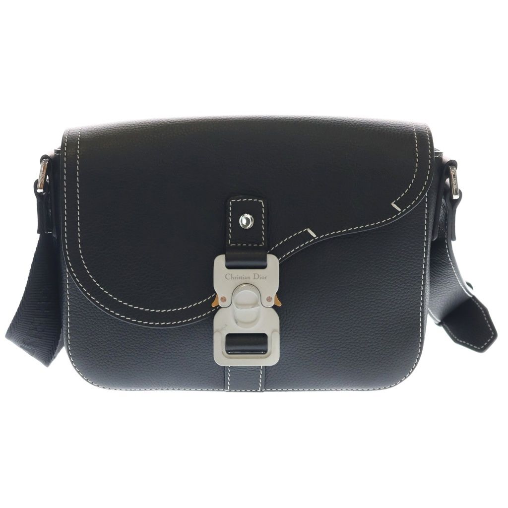 Dior Saddle Messenger Leather Shoulder Bag Silver Black
