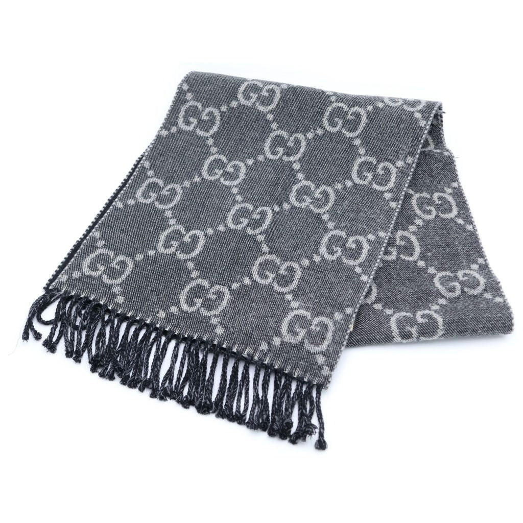 Gucci GG Jacquard Scarf Wool Gray