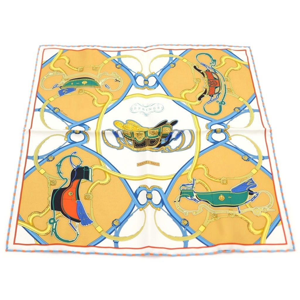 Hermes Carre 45 Spring Silk Scarf White Yellow