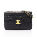 Chanel Shoulder Bag Deca Quilted 34 Black Lambskin Chain