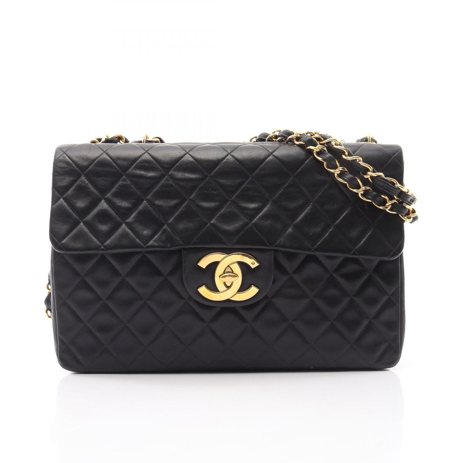 Chanel Shoulder Bag Deca Quilted 34 Black Lambskin Chain