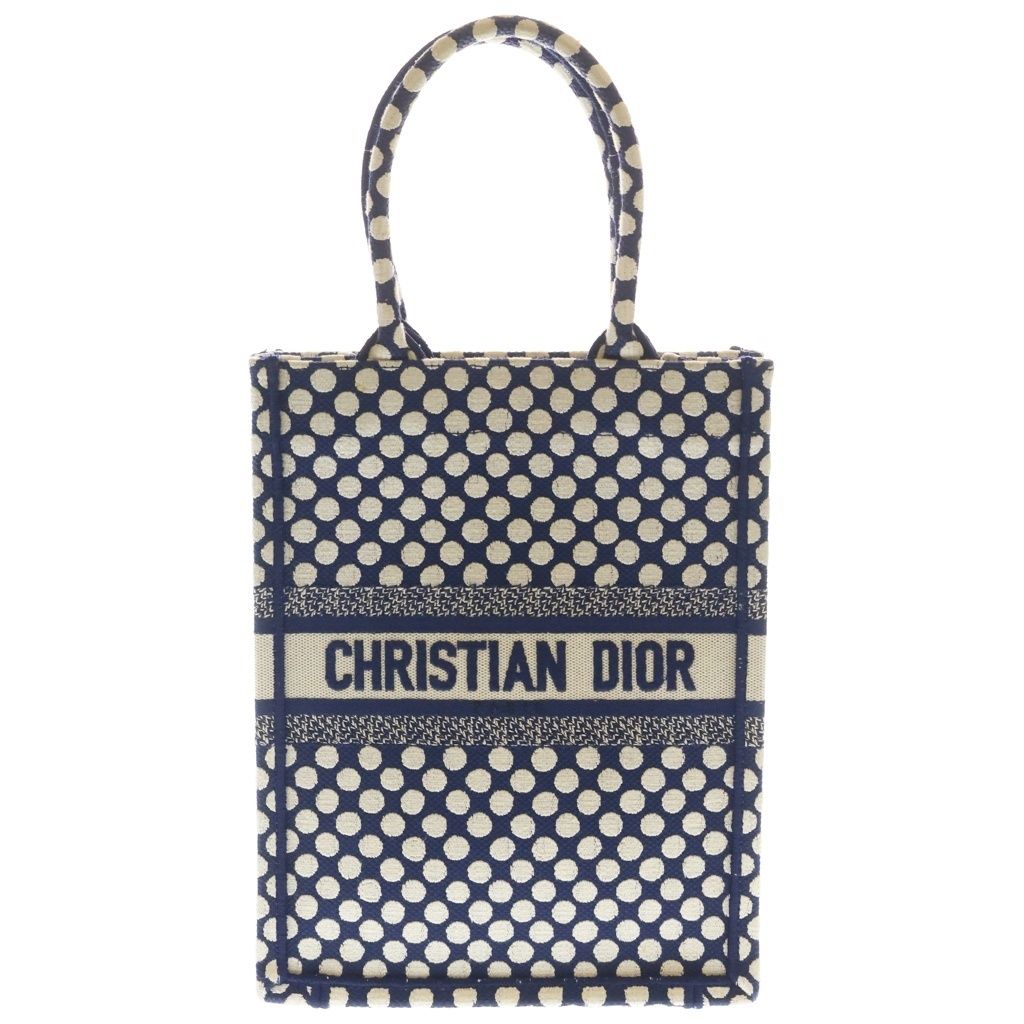Dior Vertical Book Tote Canvas Logo Dot Navy White