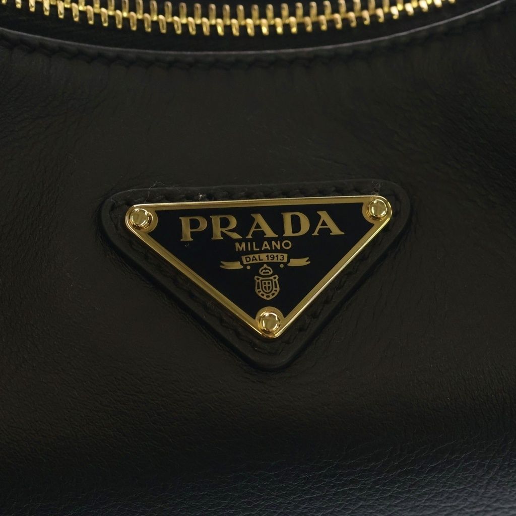 Prada Triangle Logo Shoulder Bag Black Leather Gold — view 7