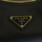Prada Triangle Logo Shoulder Bag Black Leather Gold — view 7