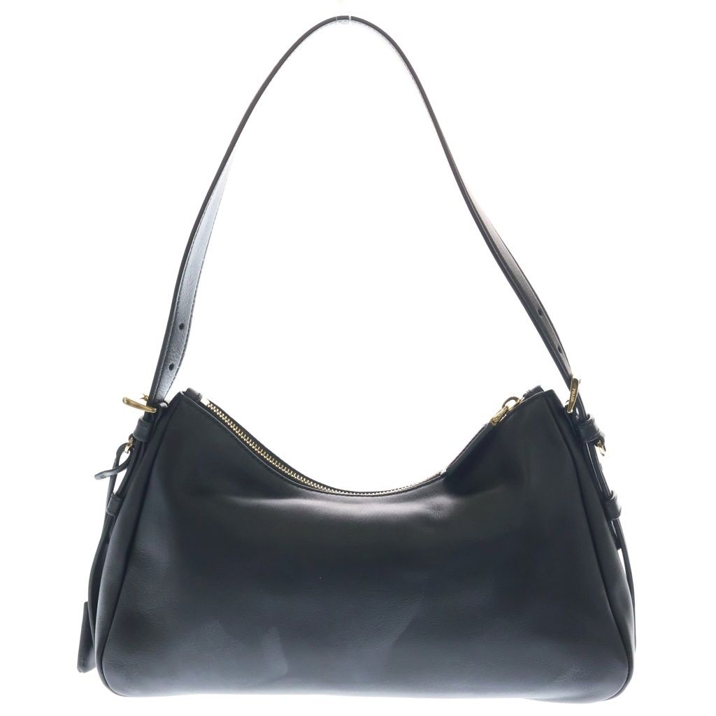 Prada Triangle Logo Shoulder Bag Black Leather Gold — view 2