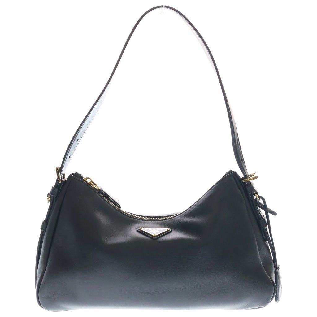 Prada Triangle Logo Shoulder Bag Black Leather Gold