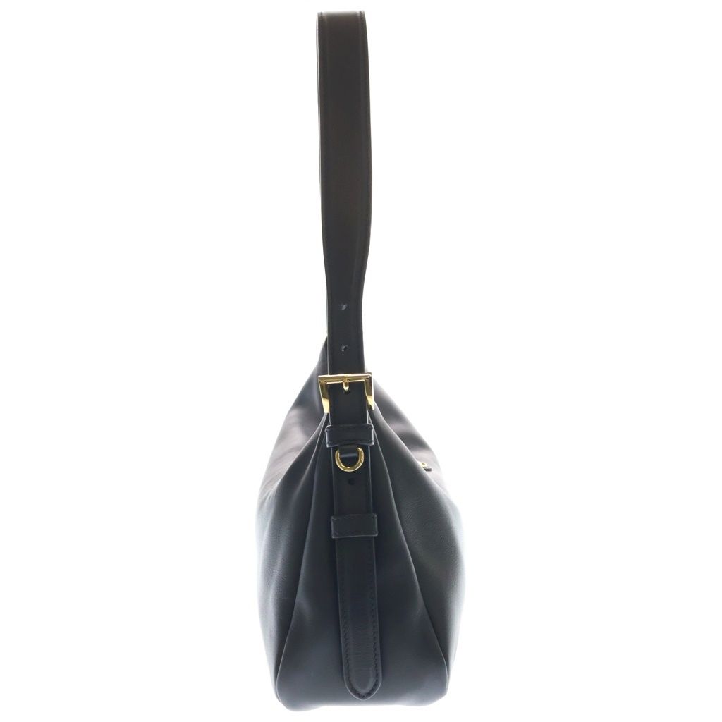 Prada Triangle Logo Shoulder Bag Black Leather Gold — view 3