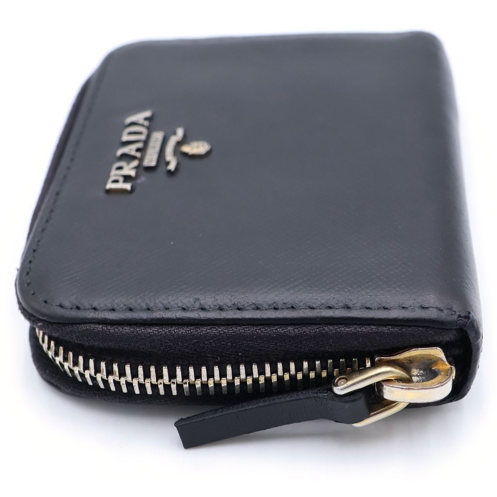 Prada Round Zip Leather Coin Case Black — view 3