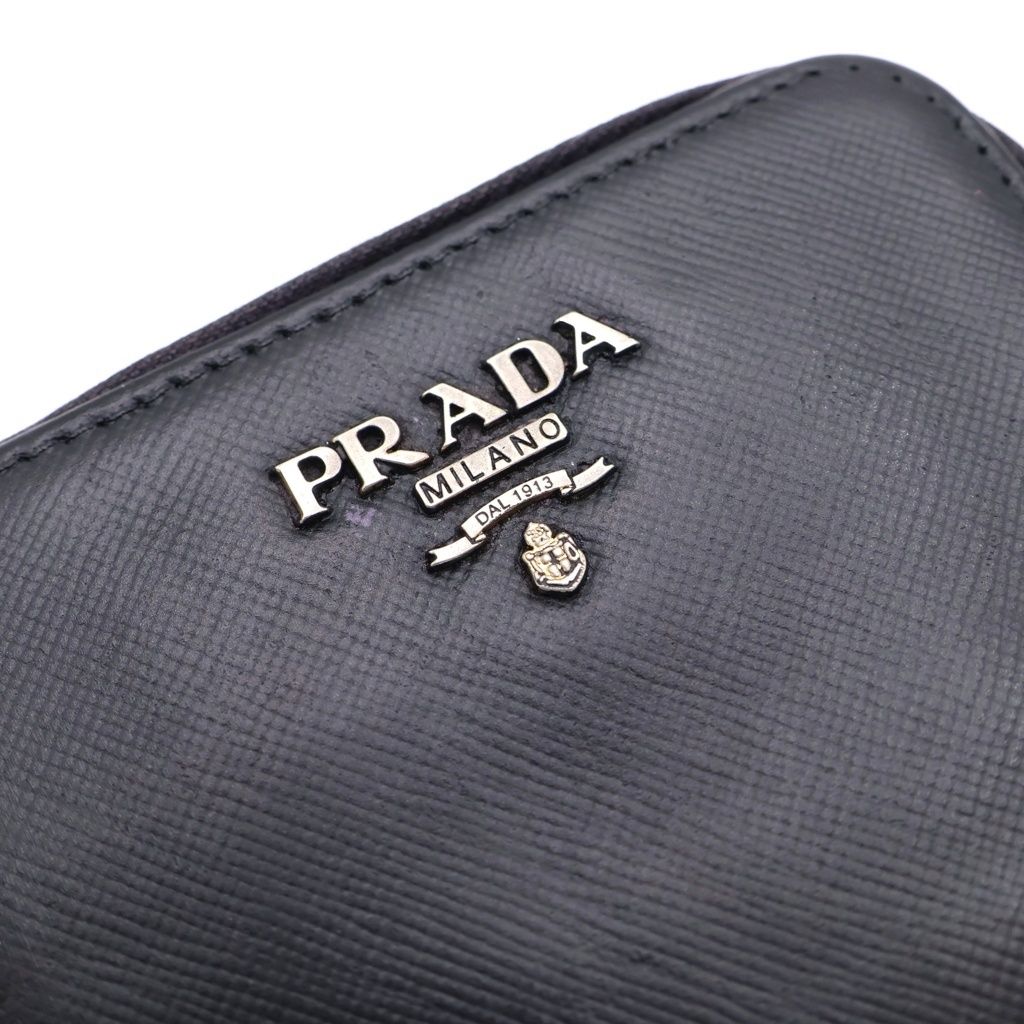 Prada Round Zip Leather Coin Case Black — view 4