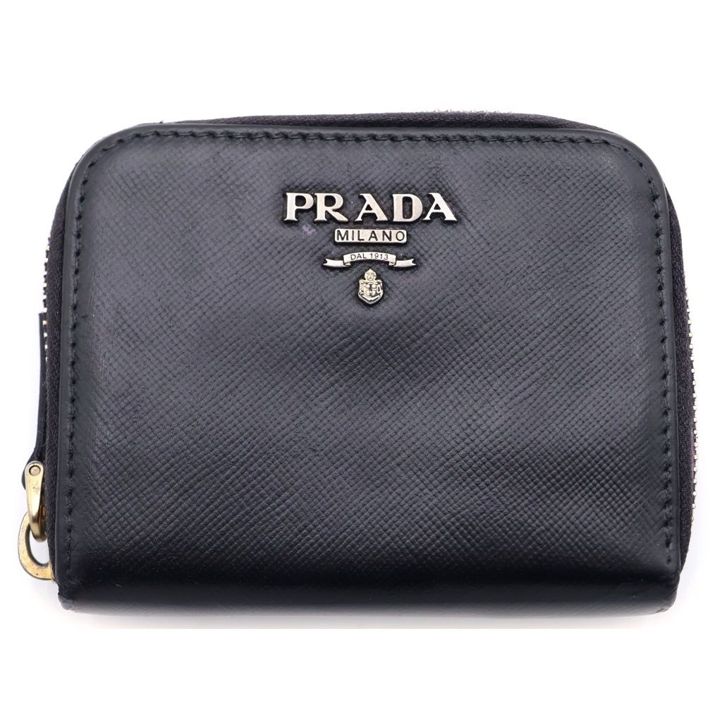 Prada Round Zip Leather Coin Case Black