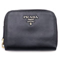 Prada Round Zip Leather Coin Case Black