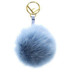 Fendi Leather Gold Pom Charm Key Holder Blue — view 2