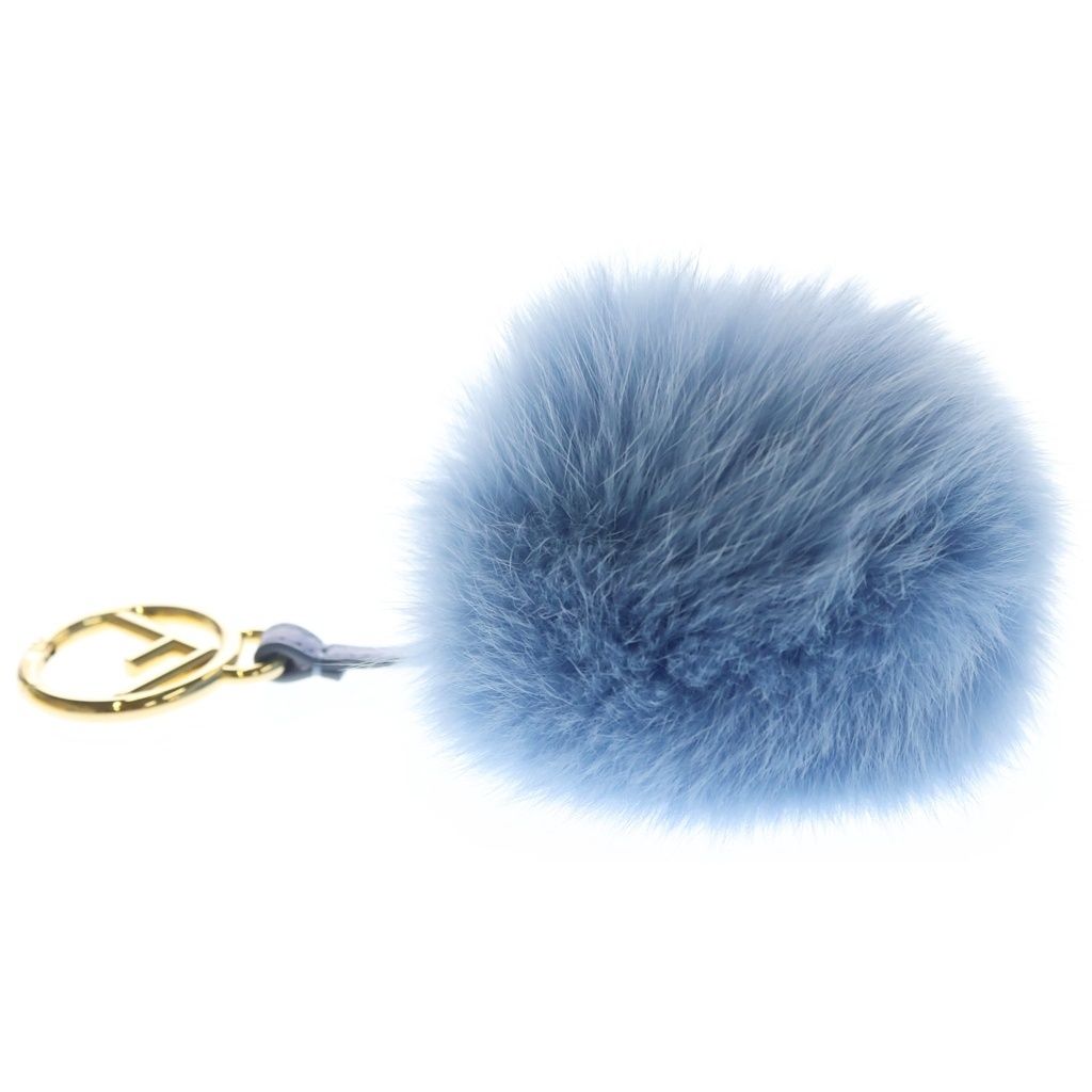 Fendi Leather Gold Pom Charm Key Holder Blue — view 4