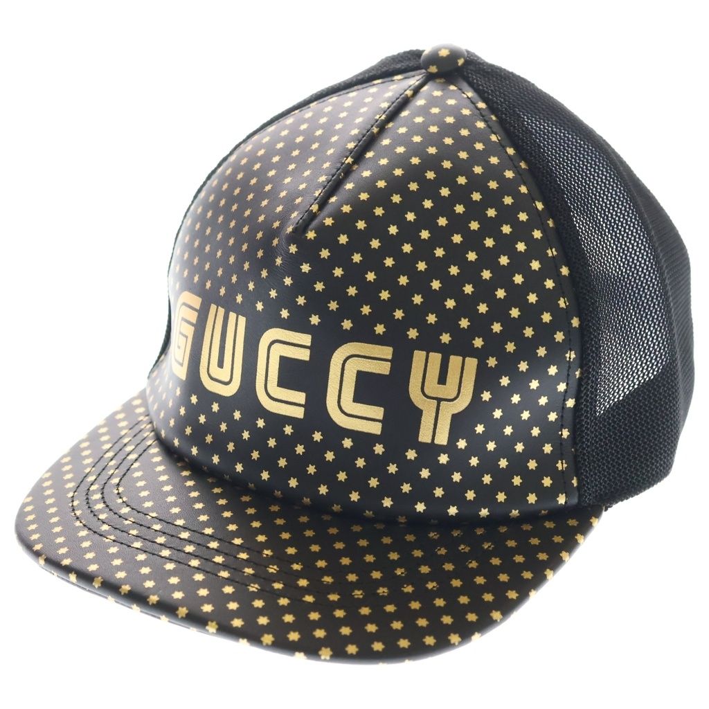 Gucci Sega Guccy Mesh Baseball Cap Logo Print Cap Hat Black Gold