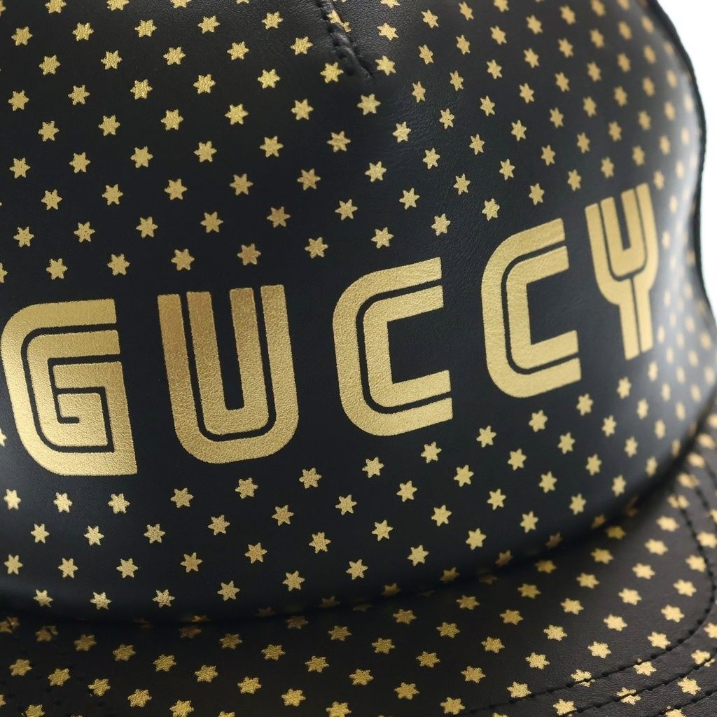 Gucci Sega Guccy Mesh Baseball Cap Logo Print Cap Hat Black Gold — view 5
