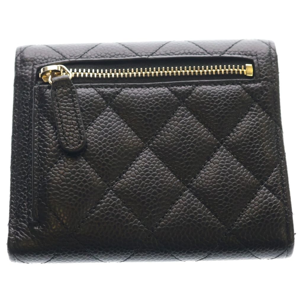 Chanel Quilted Caviar Leather Gold Classic Small Flap Wallet Trifold Black — view 2