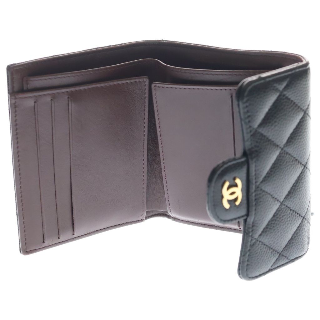 Chanel Quilted Caviar Leather Gold Classic Small Flap Wallet Trifold Black — view 4