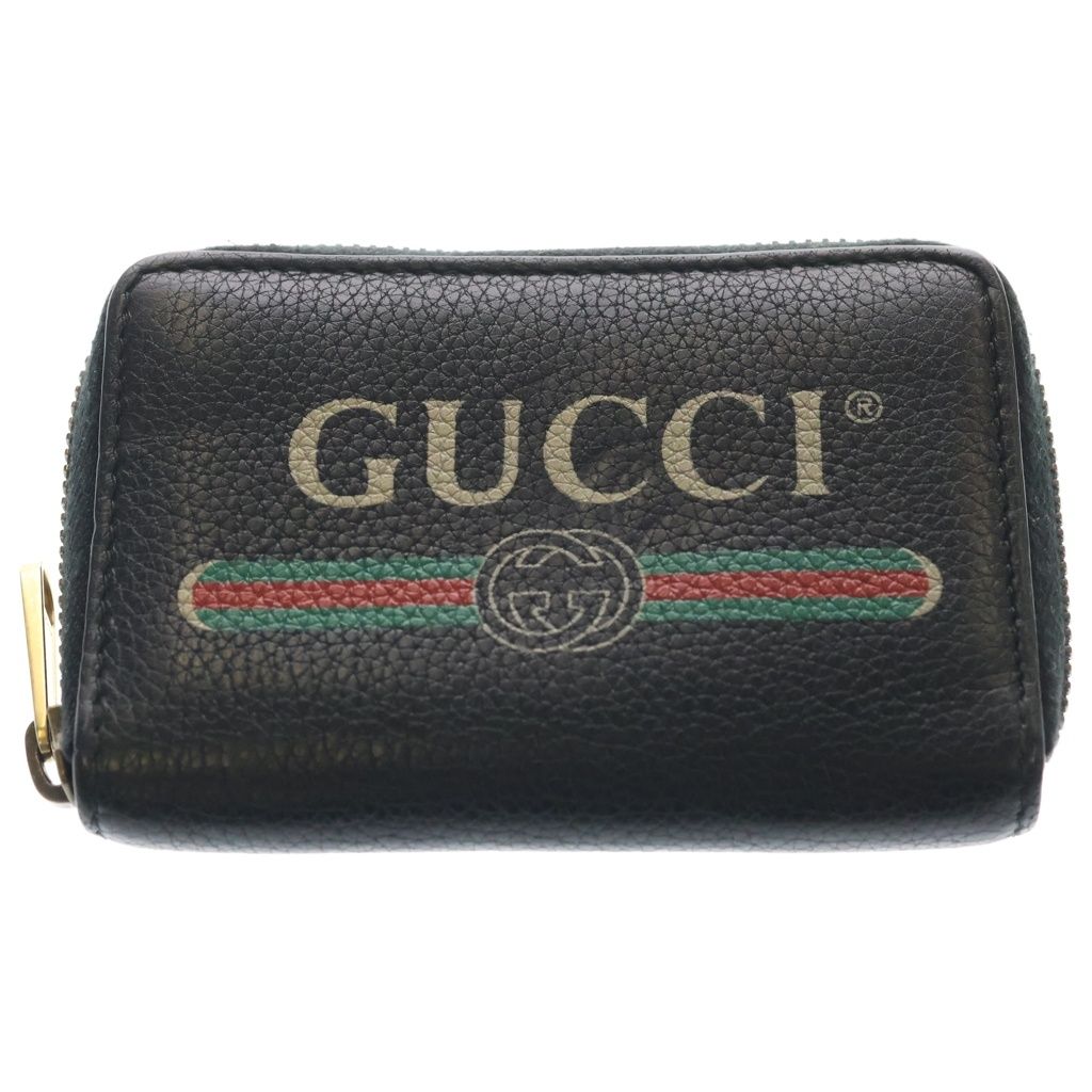 Gucci Logo Print Zip Around Leather Coin Case Card Business Holder Compact