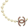 Chanel Faux Pearl Red Resin Necklace a CC Logo