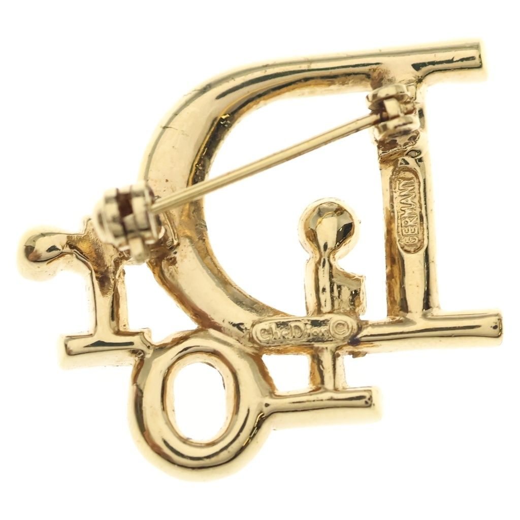 Dior Logo Rhinestone Pin Badge Brooch Gold — view 2