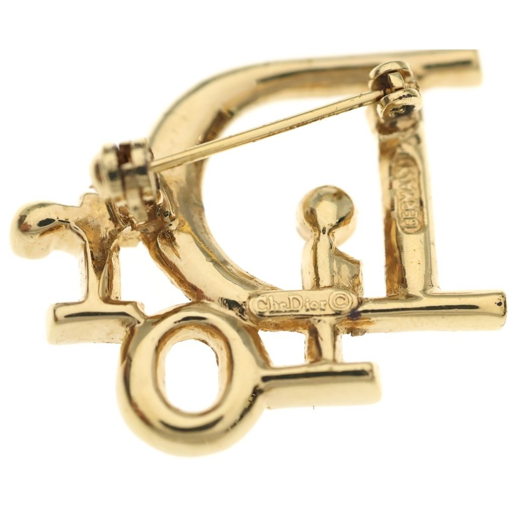 Dior Logo Rhinestone Pin Badge Brooch Gold — view 5