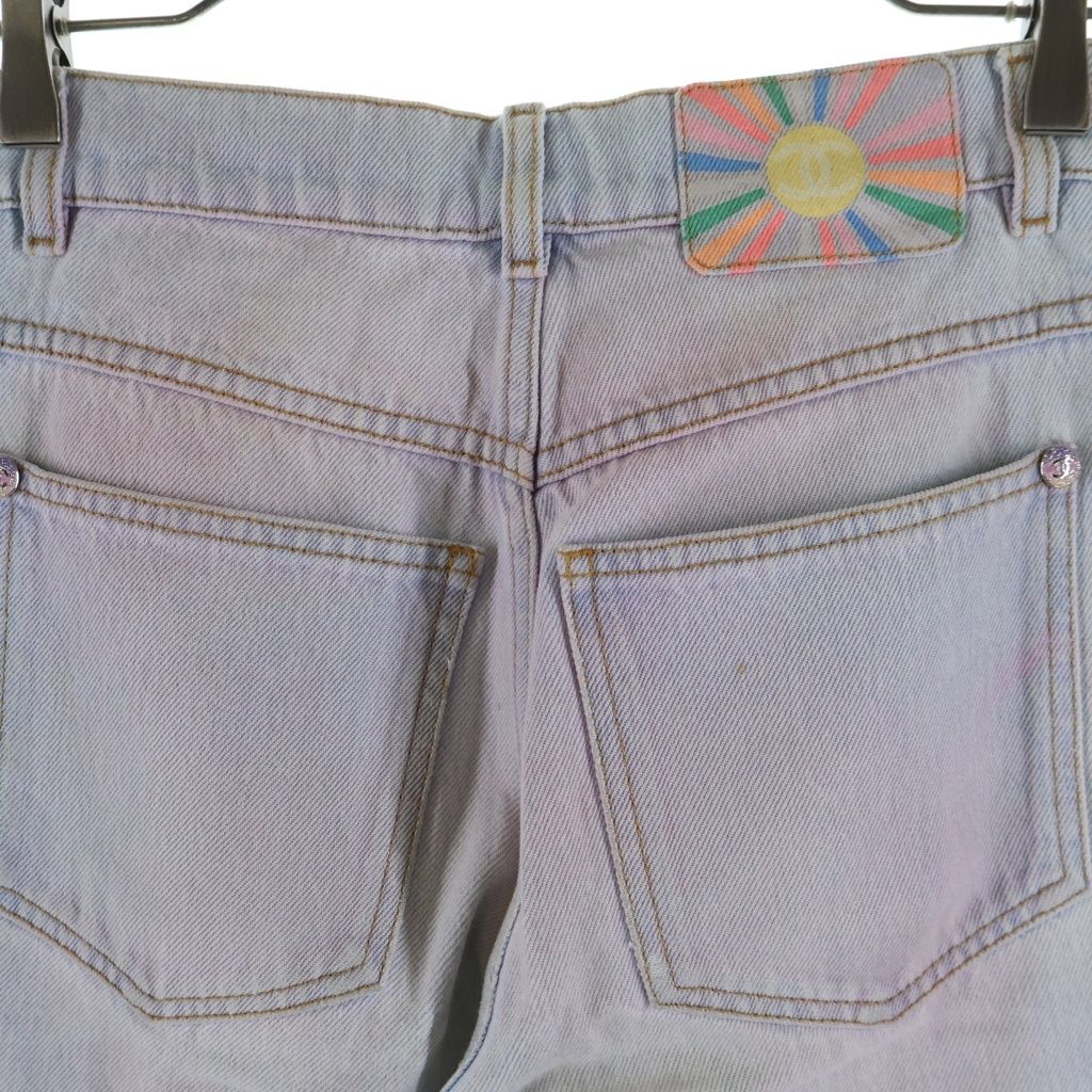Chanel CC Logo Button Gradient Wide Denim Pants Indigo — view 4