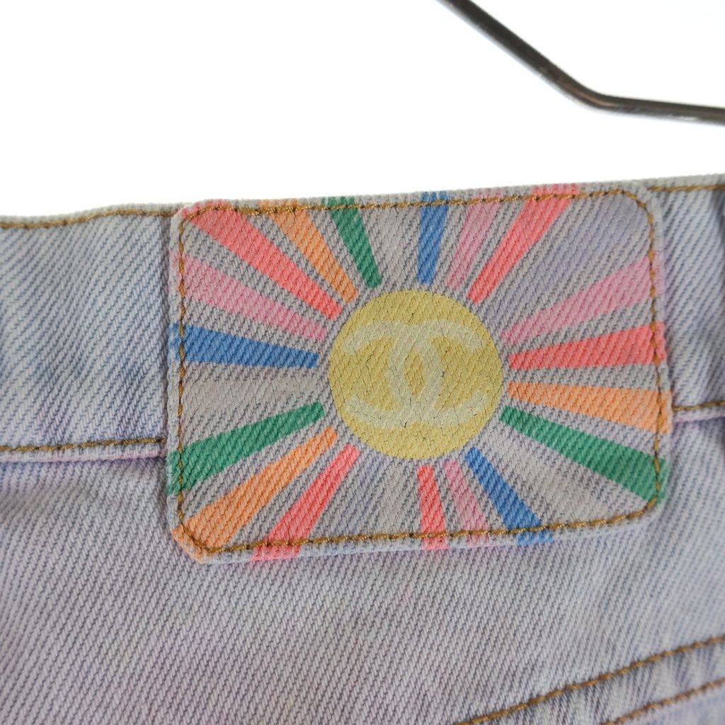 Chanel CC Logo Button Gradient Wide Denim Pants Indigo — view 5