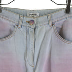 Chanel CC Logo Button Gradient Wide Denim Pants Indigo — view 3