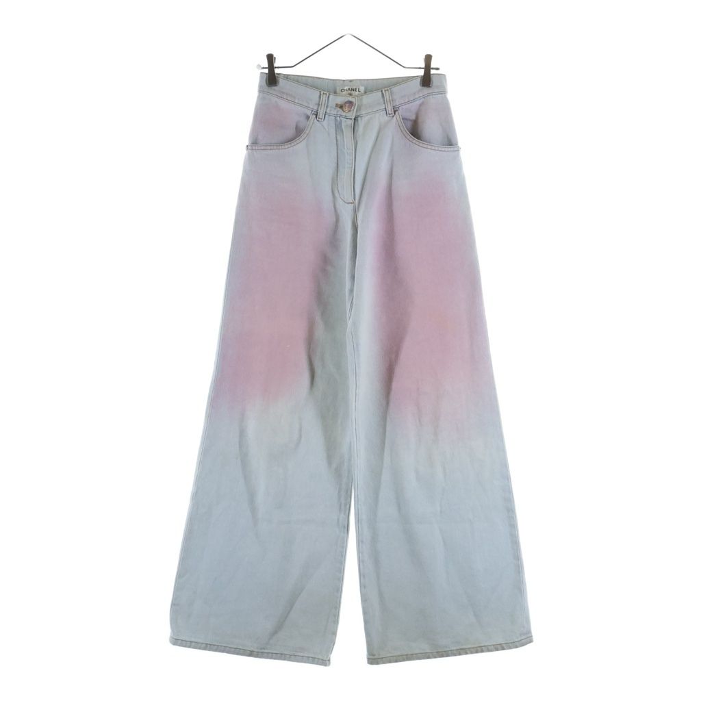Chanel CC Logo Button Gradient Wide Denim Pants Indigo