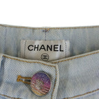 Chanel CC Logo Button Gradient Wide Denim Pants Indigo — view 6