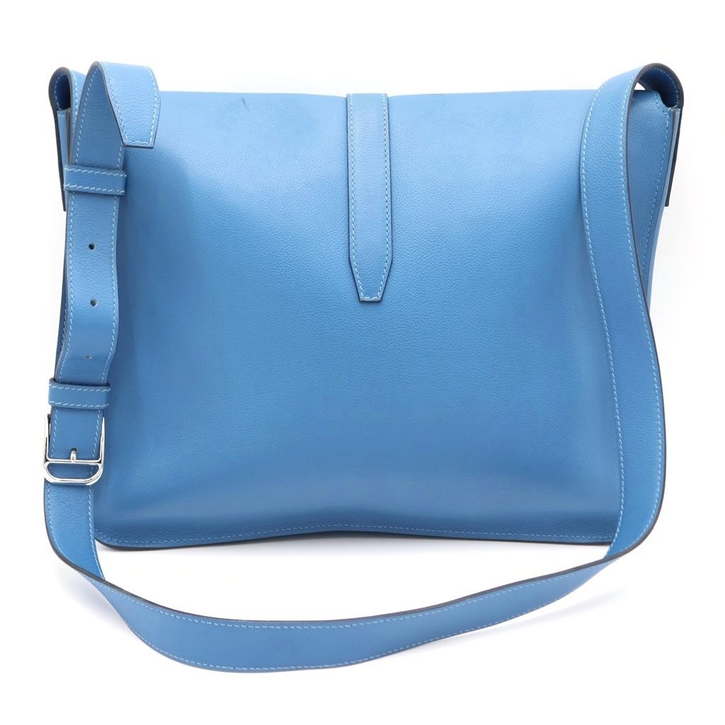 Hermes Steve Bright Blue Jean Shoulder Bag Leather Chevre Silver — view 2