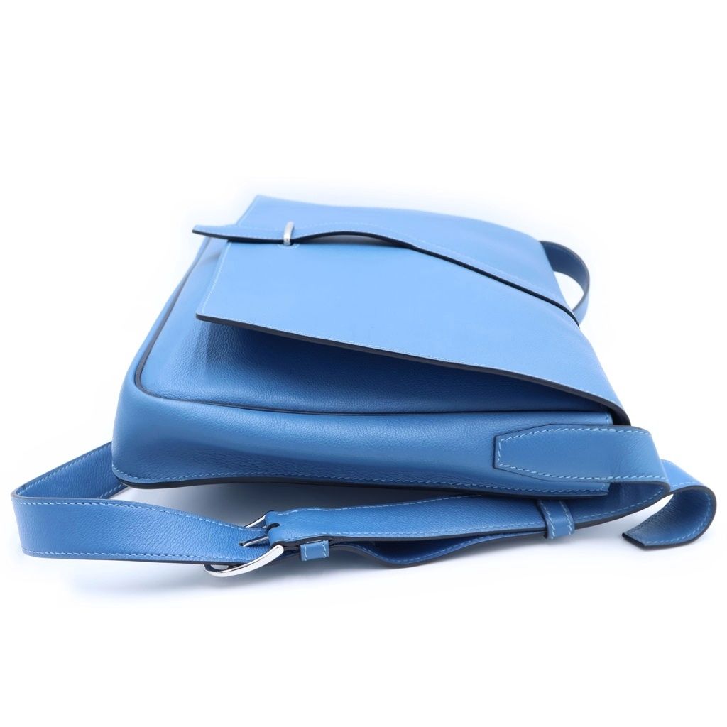 Hermes Steve Bright Blue Jean Shoulder Bag Leather Chevre Silver — view 3