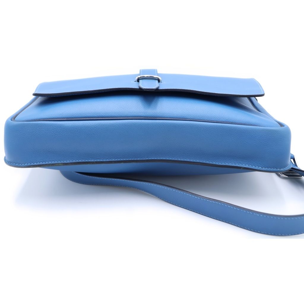 Hermes Steve Bright Blue Jean Shoulder Bag Leather Chevre Silver — view 4