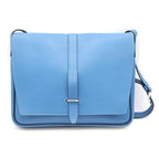 Hermes Steve Bright Blue Jean Shoulder Bag Leather Chevre Silver