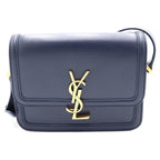 Saint Laurent Paris Solferino Small Mini Shoulder Bag Navy Leather Gold