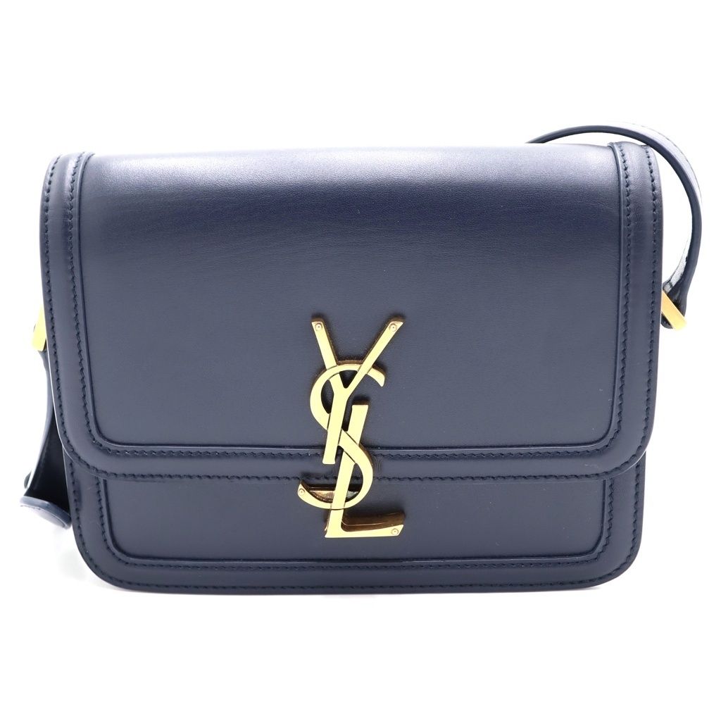 Saint Laurent Paris Solferino Small Mini Shoulder Bag Navy Leather Gold