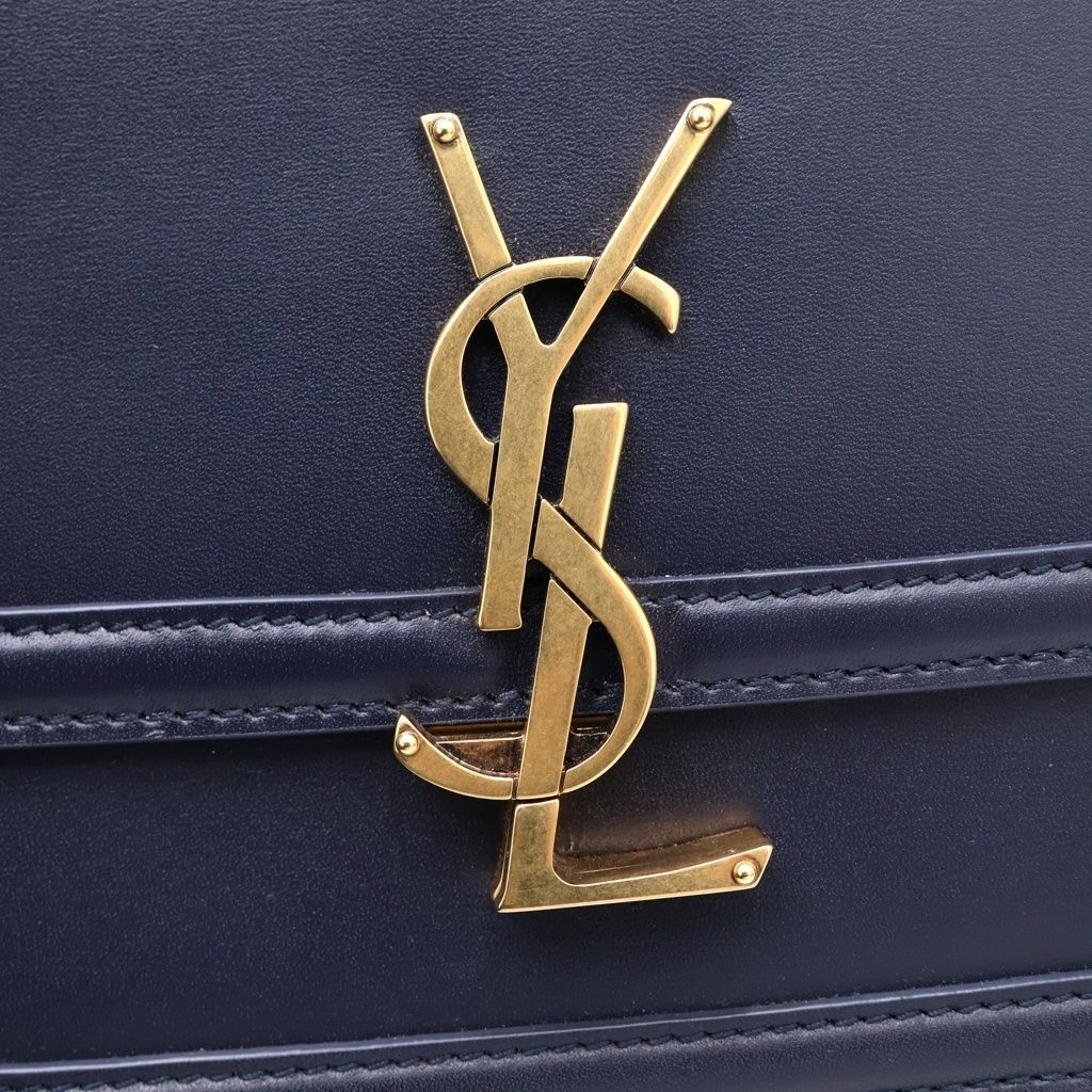 Saint Laurent Paris Solferino Small Mini Shoulder Bag Navy Leather Gold — view 6
