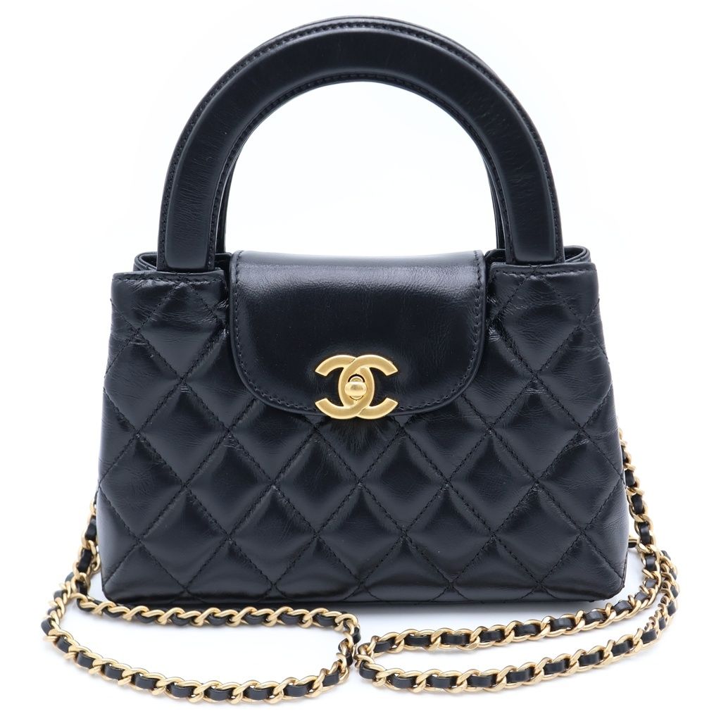 Chanel Turnlock Mini Shopping Chain Mini Shoulder Bag Black Shiny Lambskin Gold