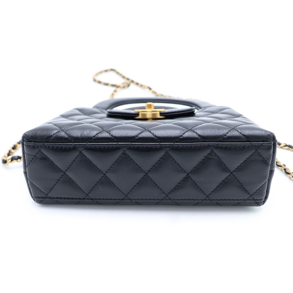 Chanel Turnlock Mini Shopping Chain Mini Shoulder Bag Black Shiny Lambskin Gold — view 4