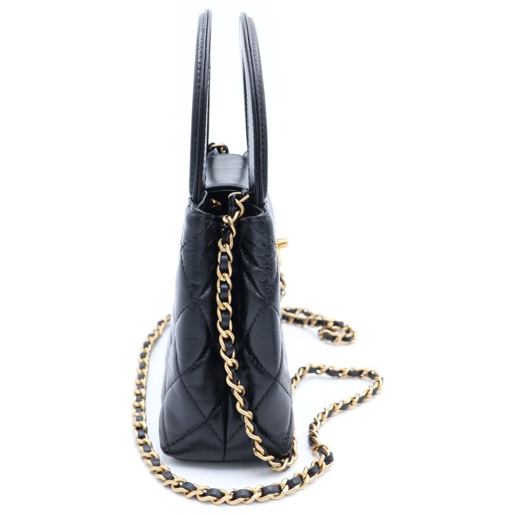 Chanel Turnlock Mini Shopping Chain Mini Shoulder Bag Black Shiny Lambskin Gold — view 3