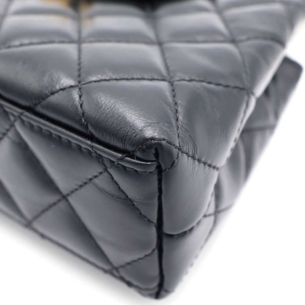 Chanel Turnlock Mini Shopping Chain Mini Shoulder Bag Black Shiny Lambskin Gold — view 5