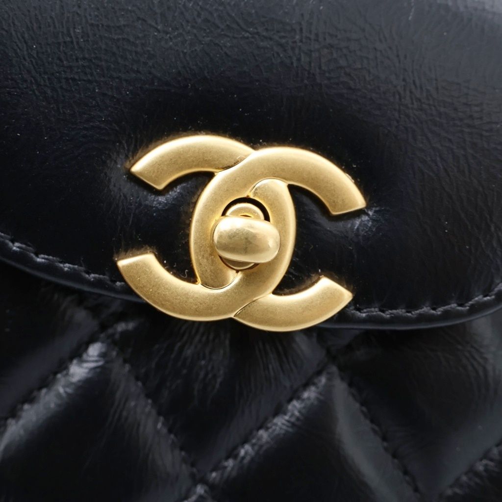 Chanel Turnlock Mini Shopping Chain Mini Shoulder Bag Black Shiny Lambskin Gold — view 6