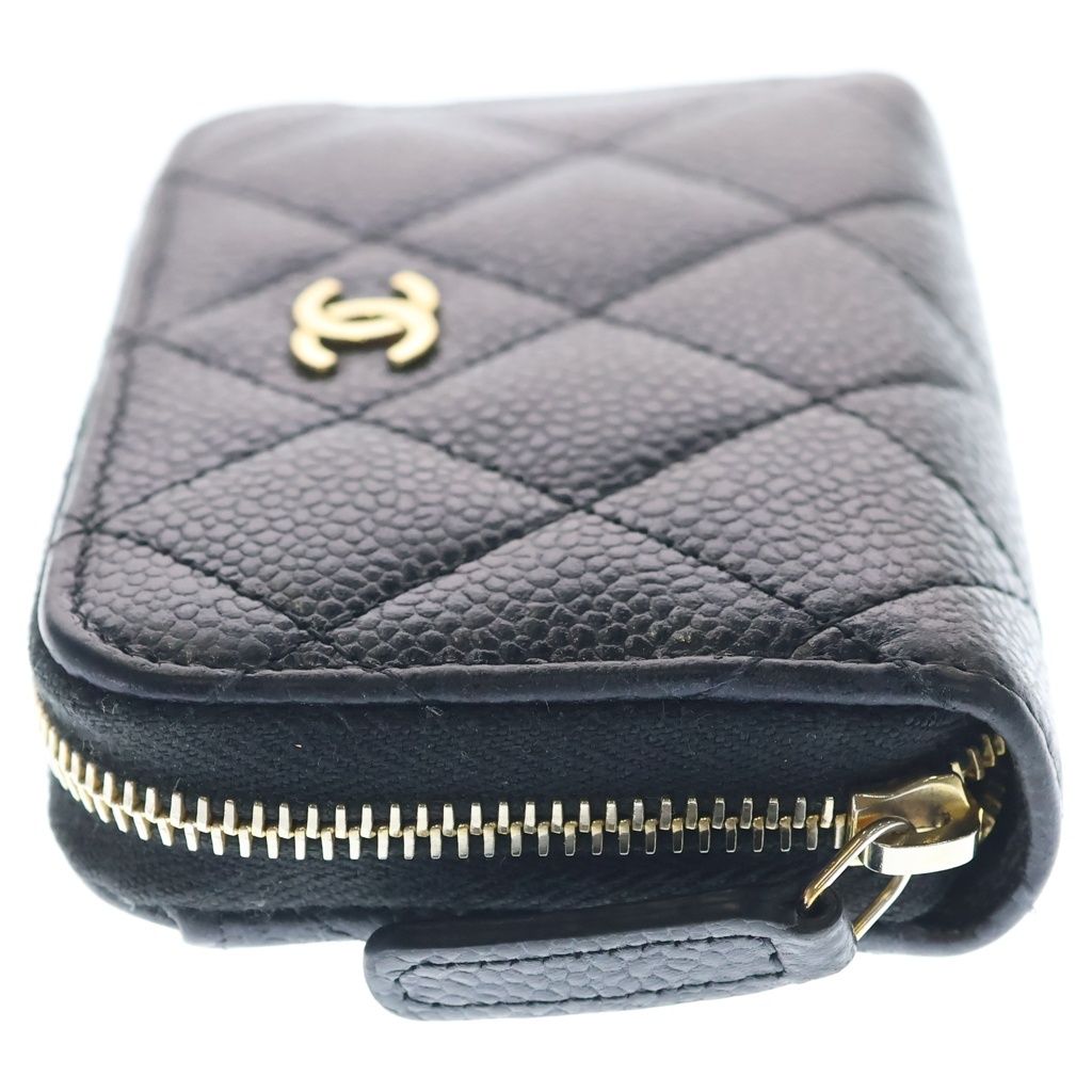 Chanel Quilted Classic Caviar Leather Zip Coin Purse Gold Black — view 3