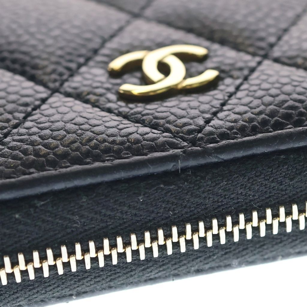 Chanel Quilted Classic Caviar Leather Zip Coin Purse Gold Black — view 5