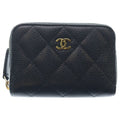 Chanel Quilted Classic Caviar Leather Zip Coin Purse Gold Black
