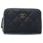 Chanel Quilted Classic Caviar Leather Zip Coin Purse Gold Black