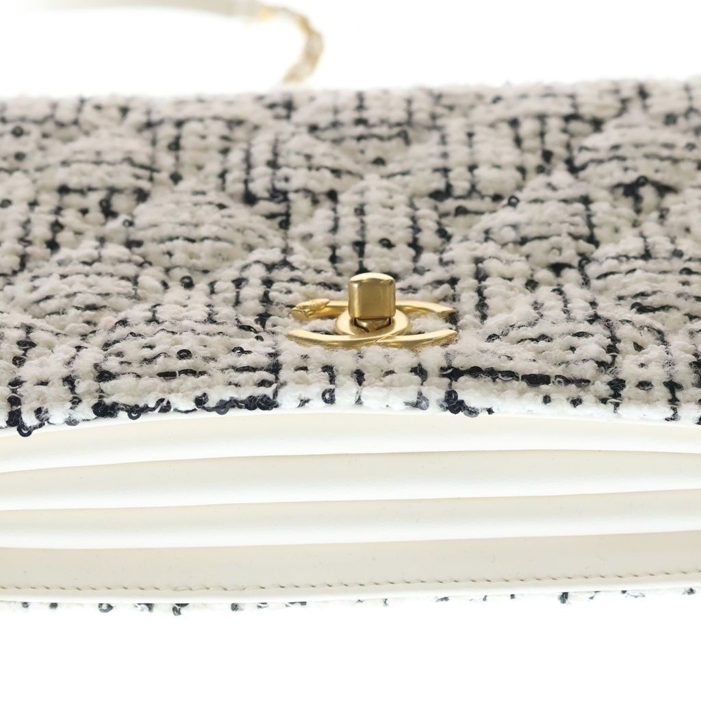 Chanel Quilted Top Handle Mini Flap Tweed Lambskin Gold Chain Shoulder — view 4