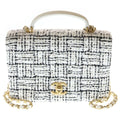 Chanel Quilted Top Handle Mini Flap Tweed Lambskin Gold Chain Shoulder