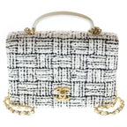 Chanel Quilted Top Handle Mini Flap Tweed Lambskin Gold Chain Shoulder